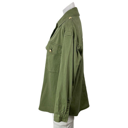 Zara Women's Olive Green Long Sleeves Flap Pockets Utility Overshirt Jacket Sz S