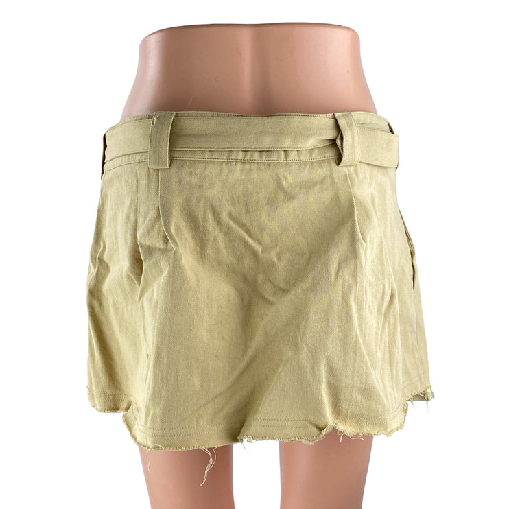 Lioness Women's Tan Belted Mid Waist Pleated Cutoff A Line Mini Skirt Size M