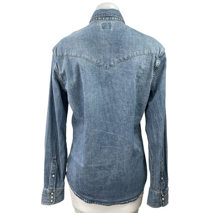 Faherty Women's Blue Long Sleeve Pocket Button Down Denim Jean Shirt Top Size S