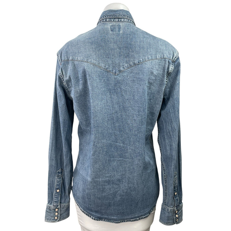 Faherty Women's Blue Long Sleeve Pocket Button Down Denim Jean Shirt Top Size S