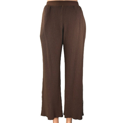 Set Active Women's Brown Waffle Knit Pull On Pocket Wide Leg Trousers Pants Sz M