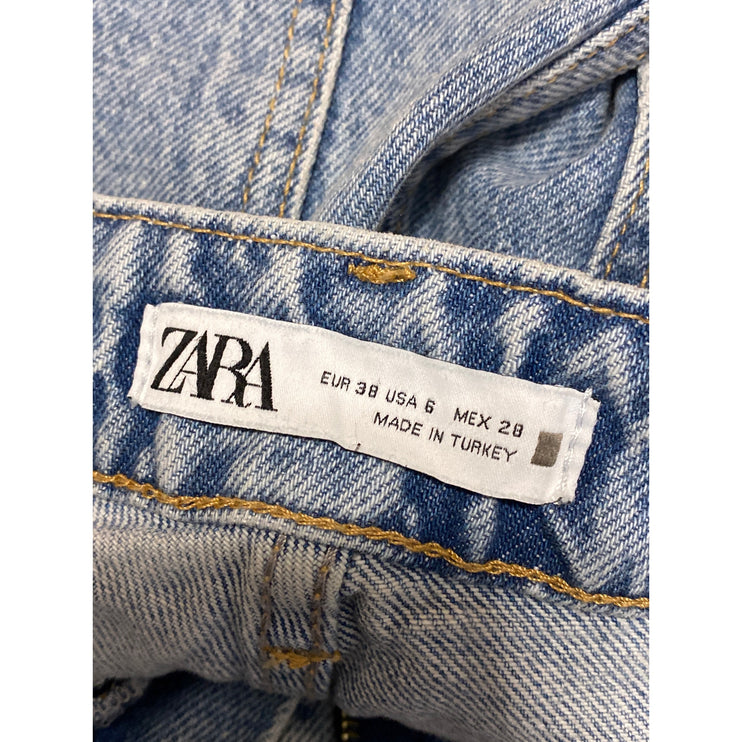 NEW Zara Blue Light Wash Raw Hem High Rise Straight Leg Denim Jeans Pants Sz 38