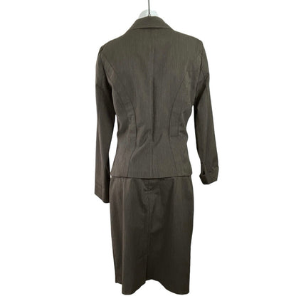 BCX Brown Long Sleeve Notch Lapel Blazer Coat Jacket Pencil Skirt Suit Set Sz L