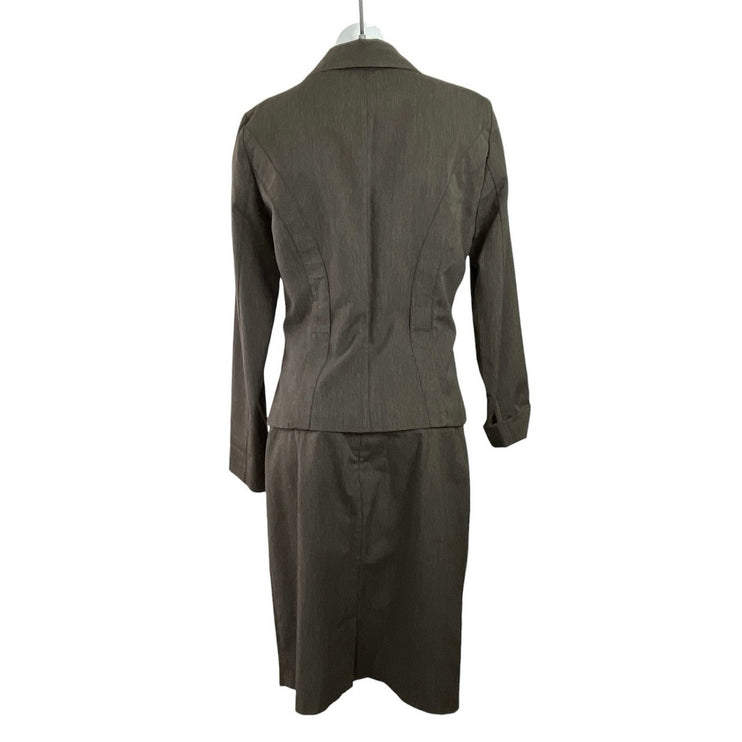 BCX Brown Long Sleeve Notch Lapel Blazer Coat Jacket Pencil Skirt Suit Set Sz L