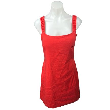 Zara Red Linen Sleeveless Square Neck Cutout Open Back Mini Bodycon Dress Size L