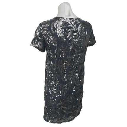 ONLY Women's Gray Blue Sequin Embellished Short Sleeve Mini Shift Dress Size S