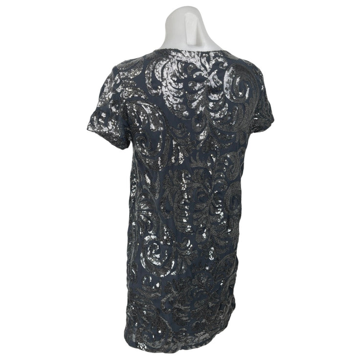 ONLY Women's Gray Blue Sequin Embellished Short Sleeve Mini Shift Dress Size S