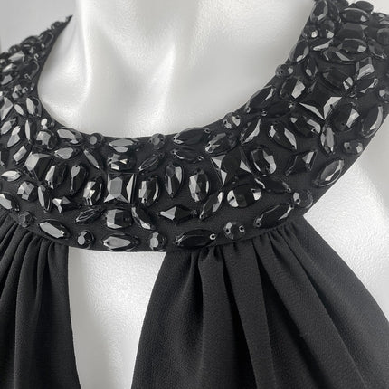 White House Black Market Black Beaded Jeweled Sleeveless Maxi Gown Tank Dress 10