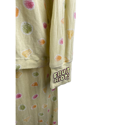 Fruit Riot Women's Yellow Ribbed Knit Long Sleeve Sleepwear Pajama Set Size S