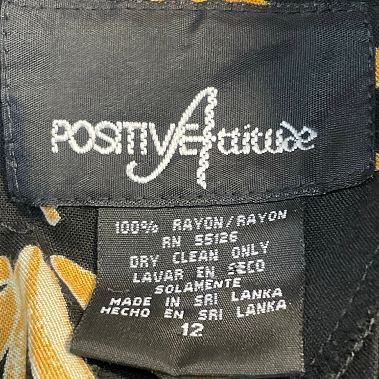Positive Attitude Black Floral Short Sleeve Tie Pleated A Line Maxi Dress Sz 12