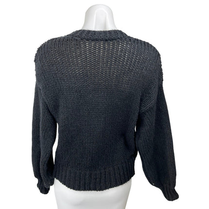 Cider Black Yellow Fruits 3D Knit V Neck Button Down Cardigan Sweater Top Size M
