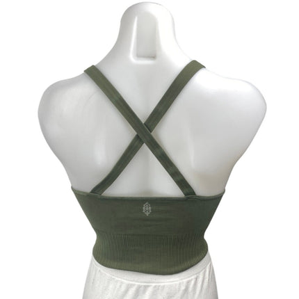 Free People Good Karma Green Sleeveless Crossback Sports Bra Crop Tank Top Sz S
