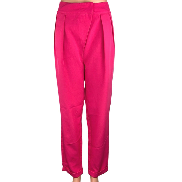 Shein Pink High Rise Pleated Straight Leg Business Career Trouser Pants Sz 8/10