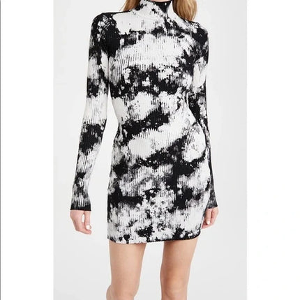 Cotton Citizen Ibiza Black White Tie Dye Long Sleeve Knit Mini Bodycon Dress XS