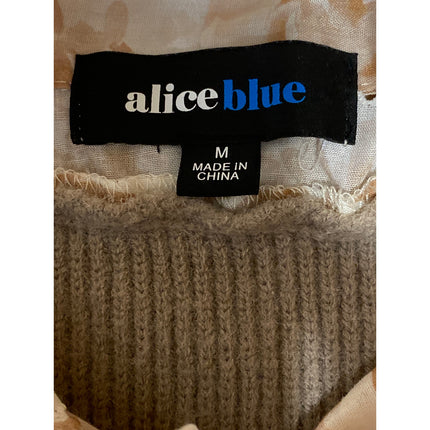 Alice Blue Brown Floral Long Sleeve Blouse Ribbed Sweater Vest Layered Top Sz M