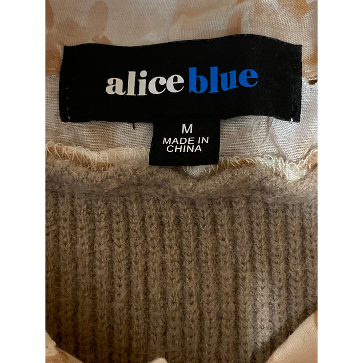 Alice Blue Brown Floral Long Sleeve Blouse Ribbed Sweater Vest Layered Top Sz M