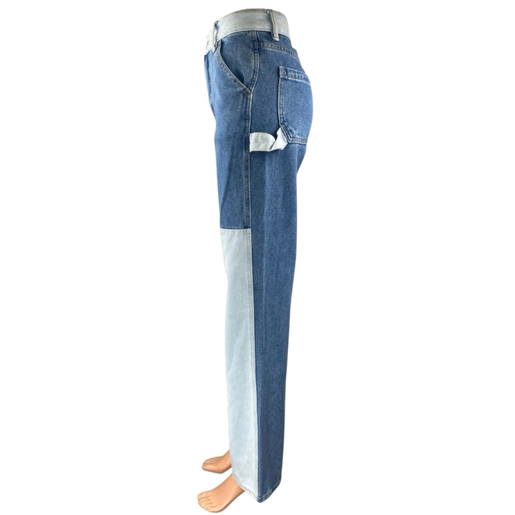 Pacsun 90's BF Carpenter Colorblock Straight Wide Leg High Waist Denim Jeans 24
