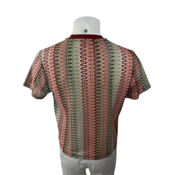 Asos Design Multicolor Crochet Striped Short Sleeve Boxy Fit Crop T-Shirt Top M