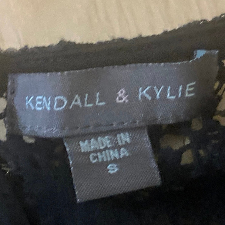 Kendall + Kylie Black Lace Short Sleeve Asymmetric Fit & Flare Mini Dress Size S