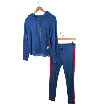 Sundry Women's Blue Knitted Hoodie Hooded Sweatshirt & Sweat Pants Lounge Set 2