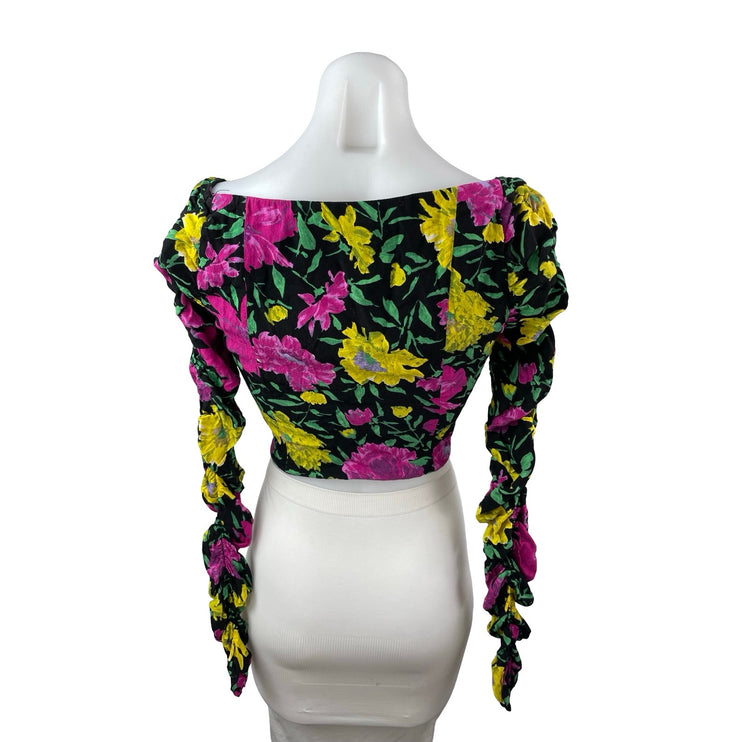 Zara Women's Multicolor Floral Ruched Long Sleeve Bustier Corset Crop Top Size M