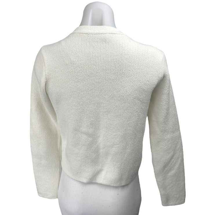 Zara White Button Down Pockets Long Sleeve Knit Cardigan Sweater Jacket Top Sz S