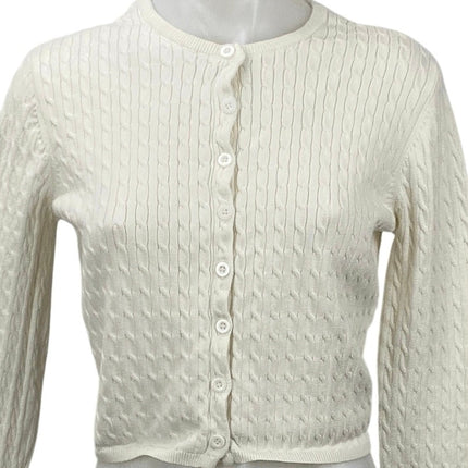 Edikted White Ivory Cable Knit Long Sleeve Crop Button Up Cardigan Sweater Top S