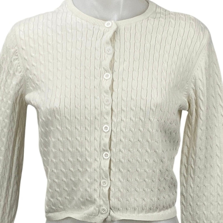 Edikted White Ivory Cable Knit Long Sleeve Crop Button Up Cardigan Sweater Top S