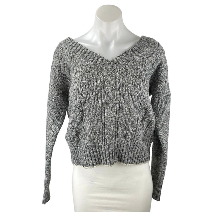Abercrombie & Fitch Womens Gray Cable Knit V-neck Long Sleeve Crop Sweater Top M