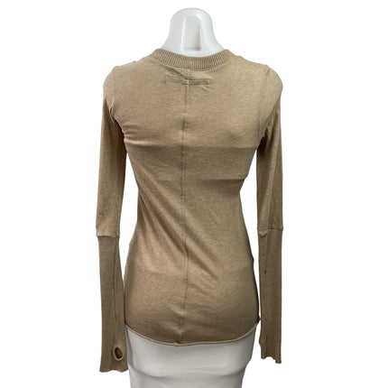 Enza Costa Womens Tan Cashmere Long Sleeve Cuffed V-neck Henley Sweater Top XS