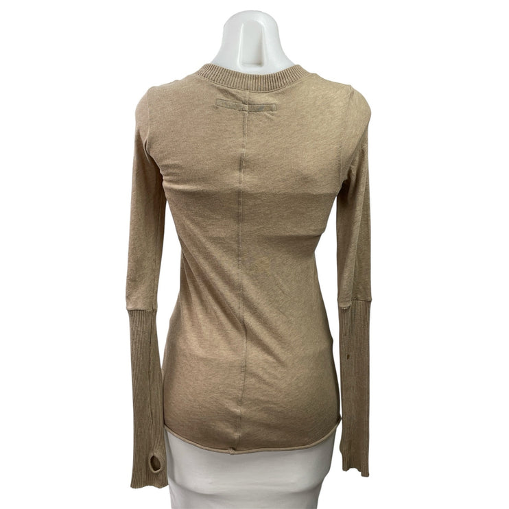 Enza Costa Womens Tan Cashmere Long Sleeve Cuffed V-neck Henley Sweater Top XS