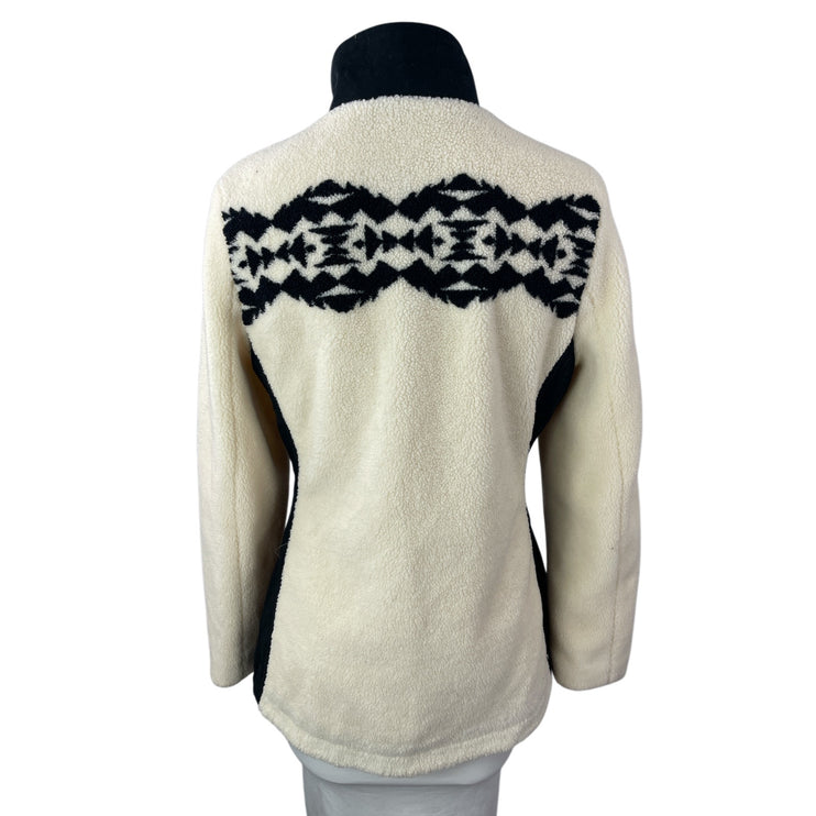 Pendleton Cream Sherpa Fleece Geometric Zip Up Long Sleeve Sweater Coat Jacket S