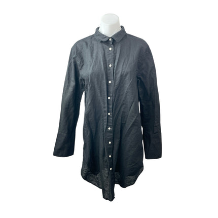 J.Crew Black Linen Long Sleeve Relaxed Button Down Mini Beach Shirt Dress Sz M