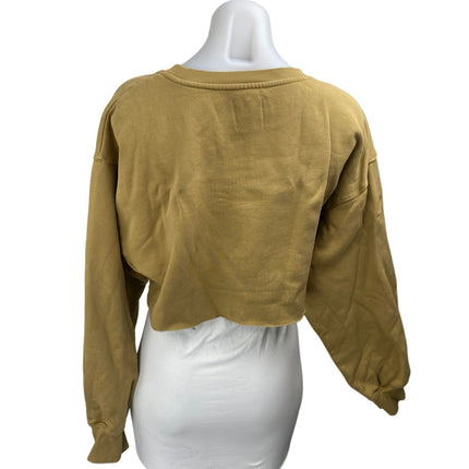 Aritzia TNA Cozy AF Tan Long Sleeve Crew Neck Fleece Lined Crop Sweatshirt Top 2