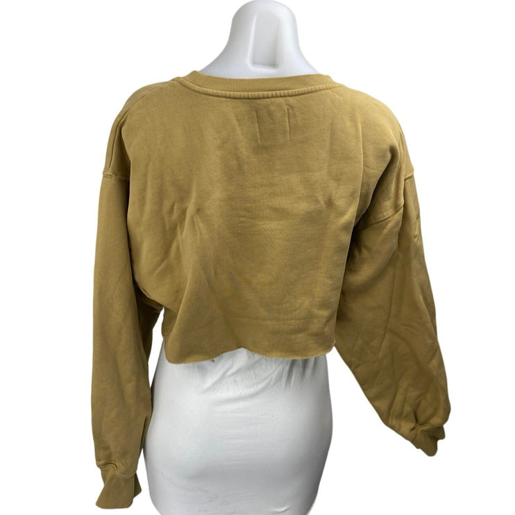Aritzia TNA Cozy AF Tan Long Sleeve Crew Neck Fleece Lined Crop Sweatshirt Top 2