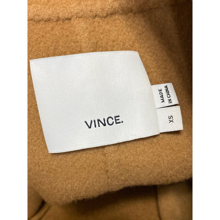 Vince 100% Wool Brown Drape Front Shawl Collar Long Sleeve Puffer Coat Jacket XS