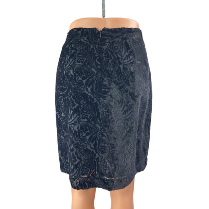 Brooks Brothers Black Burnout Velvet Velour Floral Knee Length Pencil Skirt Sz 2