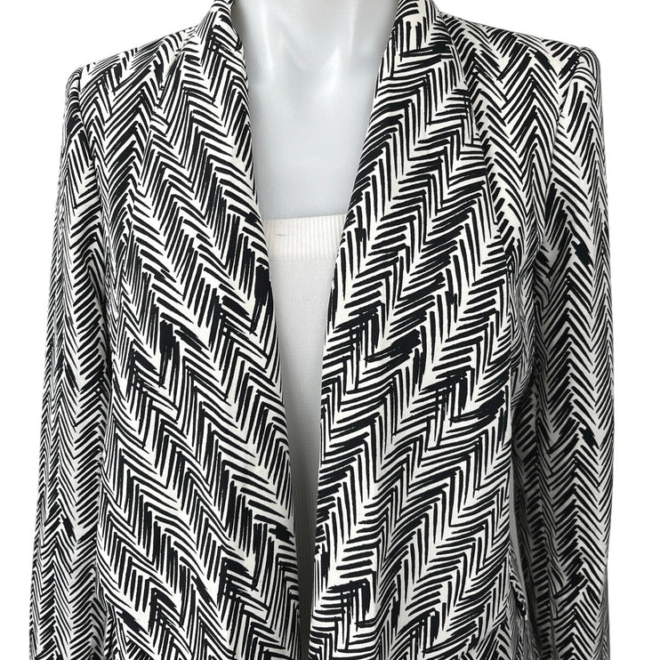 Calvin Klein Black White Chevron Printed Open Front Draped Blazer Coat Jacket 6