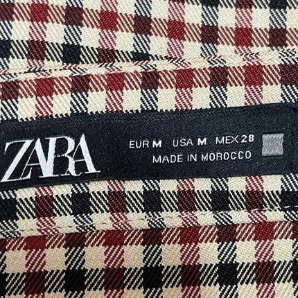 Zara Brown Plaid Checkered Button Down Pleated Mini Straight Pencil Skirt Size M