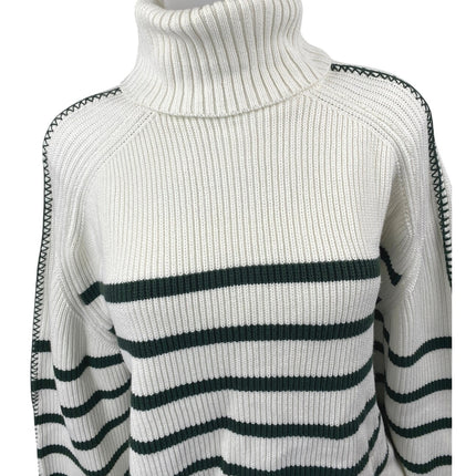Hyacinth House White Black Striped Turtleneck Knit Long Sleeve Sweater Top Sz M