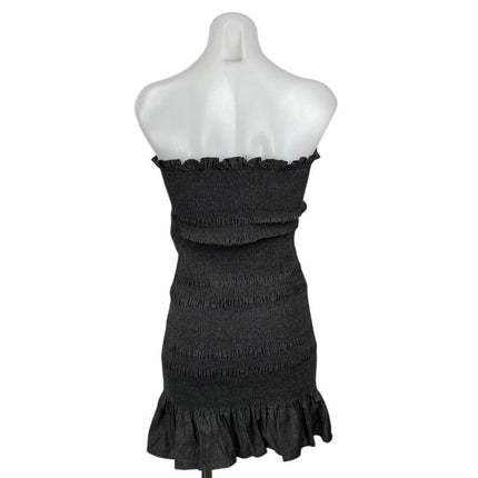 Know One Cares Black Strapless Tube Bandeau Smocked Ruffle Mini Bodycon Dress S