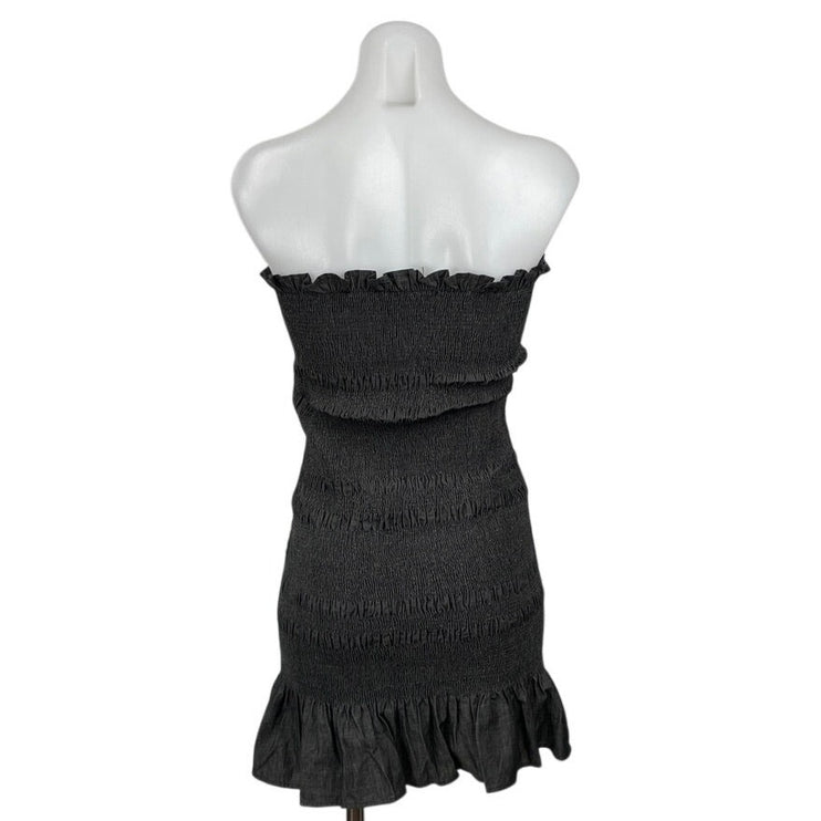 Know One Cares Black Strapless Tube Bandeau Smocked Ruffle Mini Bodycon Dress S