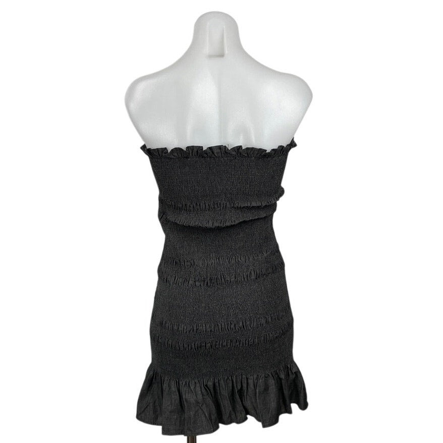 Know One Cares Black Strapless Tube Bandeau Smocked Ruffle Mini Bodyco – Brie