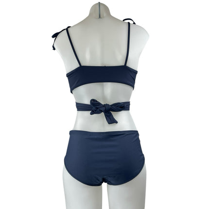 Women's Black Sleeveless Tie Strap Two Piece Twist Wrap Beach Bikini Swimwear S