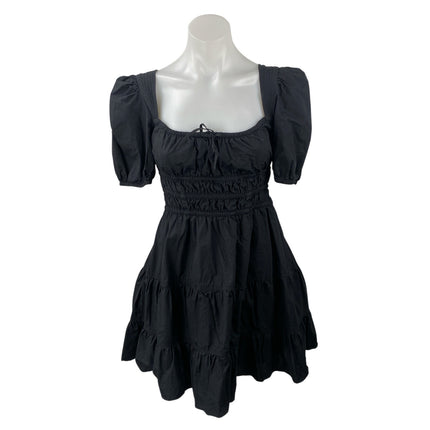 Aritzia Sunday Best Black Short Puff Sleeve Tie Bustier A Line Mini Dress Size S