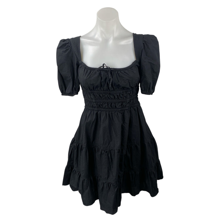 Aritzia Sunday Best Black Short Puff Sleeve Tie Bustier A Line Mini Dress Size S