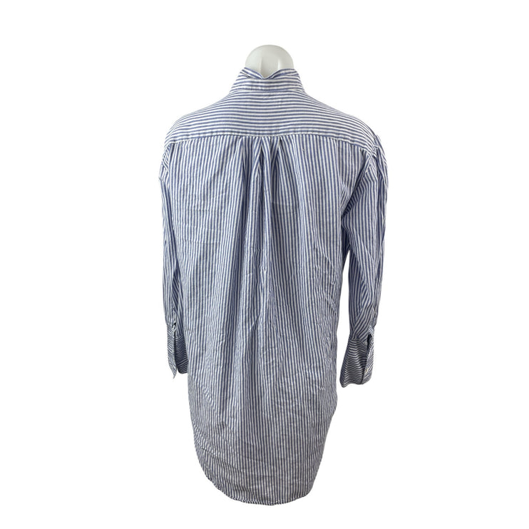 Frame Women's Blue White Striped Long Sleeve Button Down Shirt Tunic Top Size S