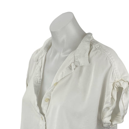 Alexander Jordan Womens White Cap Sleeve Collared Button Down Shirt Blouse Top L