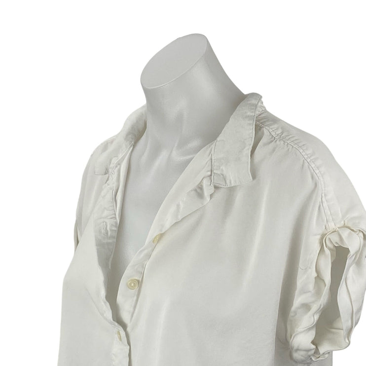 Alexander Jordan Womens White Cap Sleeve Collared Button Down Shirt Blouse Top L