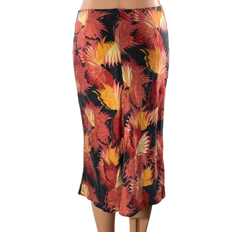 BCBGMaxAzria Black Floral 100% Silk Autumn Mid Waist Flare Pencil Midi Skirt  8